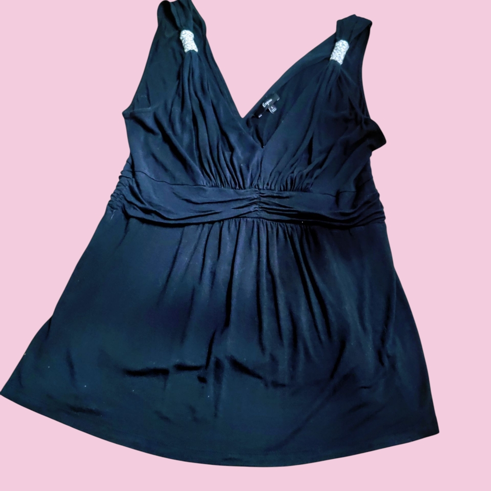 Express Black Sleeveless Blouse with Silver Accents